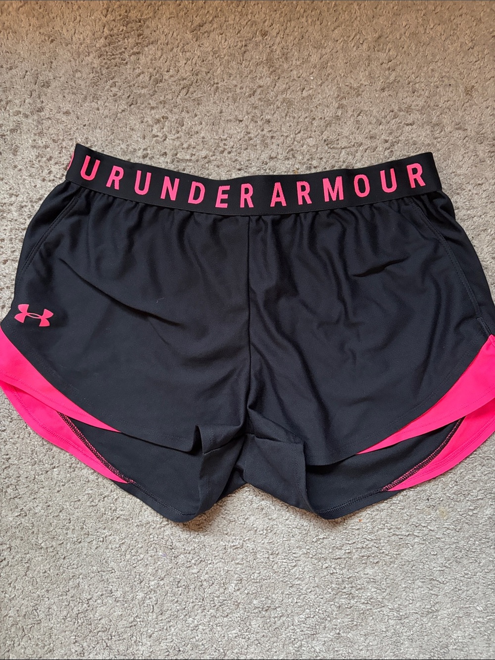 Under Armour Black with Hot Pink Logo & Trim Women's Athletic Shorts